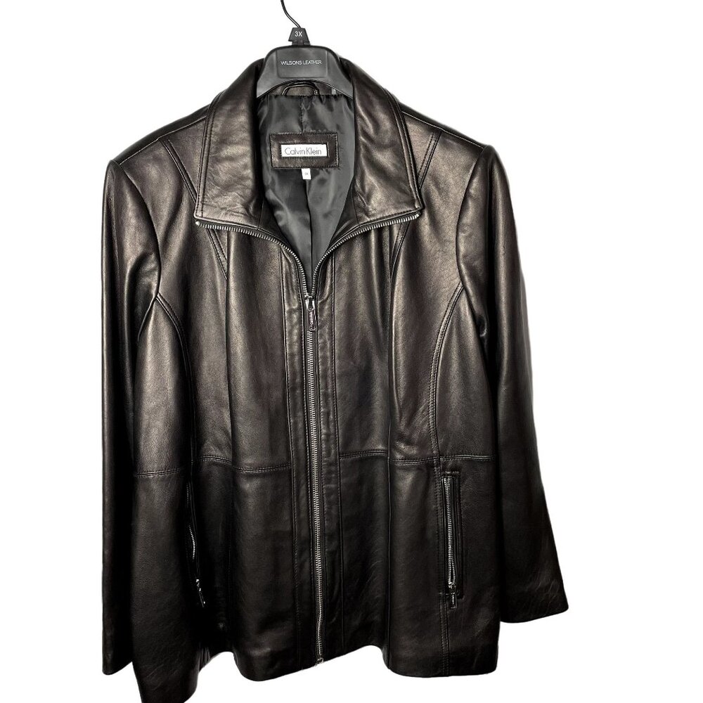 Lambskin Leather Jacket Short Dressy Coat u Plus Size 3XL Black Clavin Klein NEW